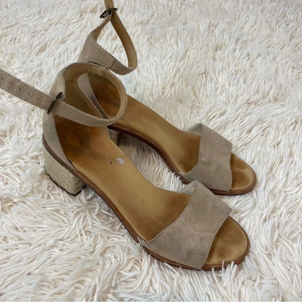 SOLUDOS Capri Suede Block Heel Espadrille Sandals beige tan ankle strap size 9